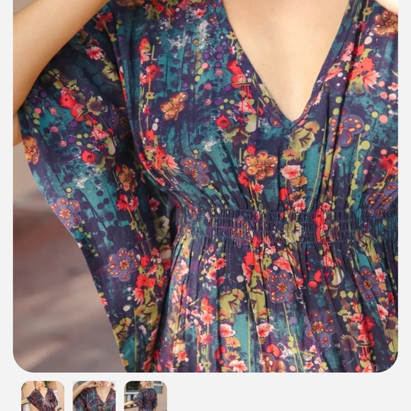 Natural LIFE Sanibel Kaftan Mini Dress, Watercolor Indigo Floral, Size MEDIUM - Picture 4 of 7